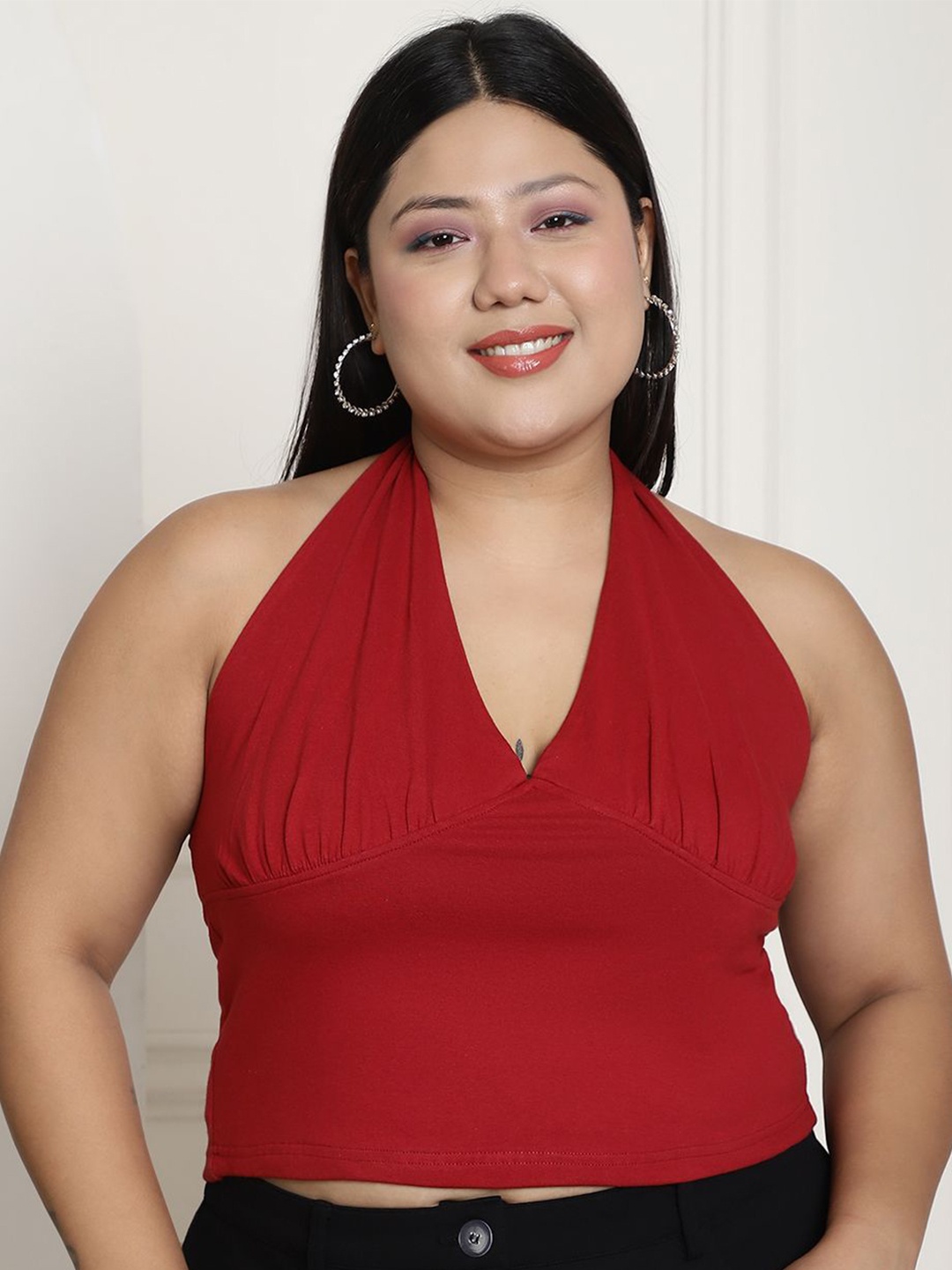 

theRebelinme Halter Neck Cotton Crop Top, Maroon