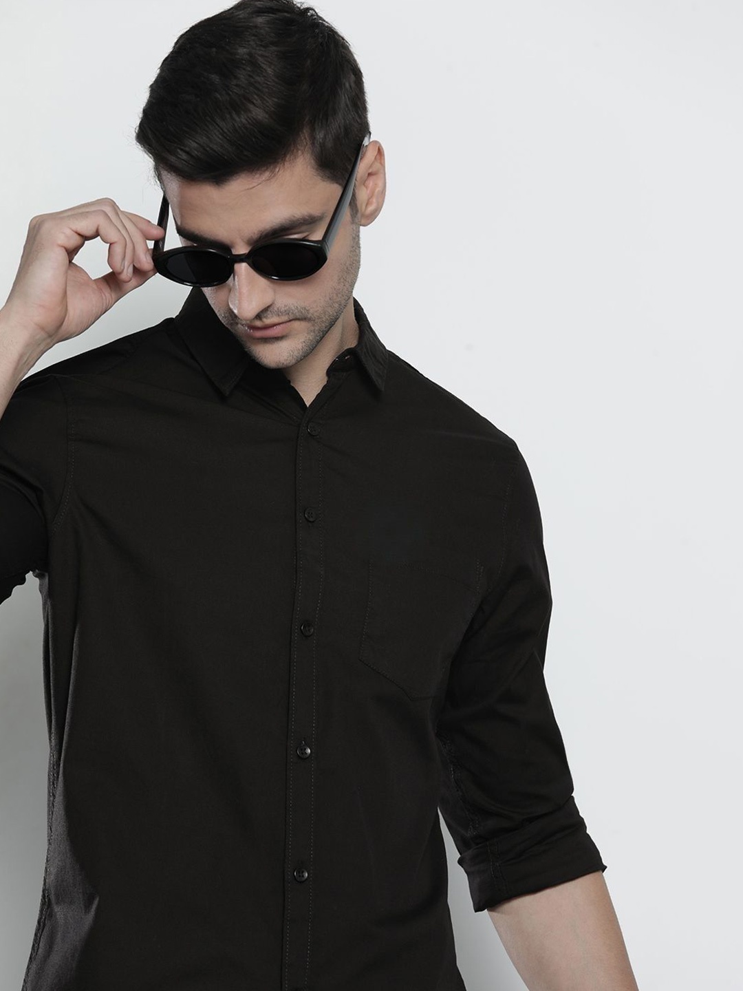 

NANCHI Men Semi Sheer Casual Shirt, Black