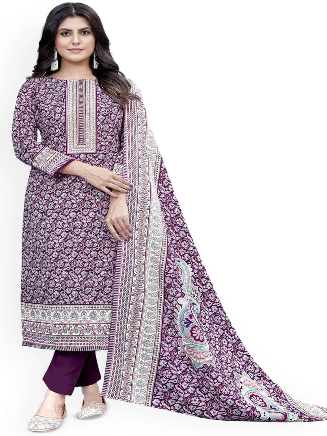 

DRAVINAM Trends Ethnic Motifs Printed Unstitched Dress Material, Burgundy