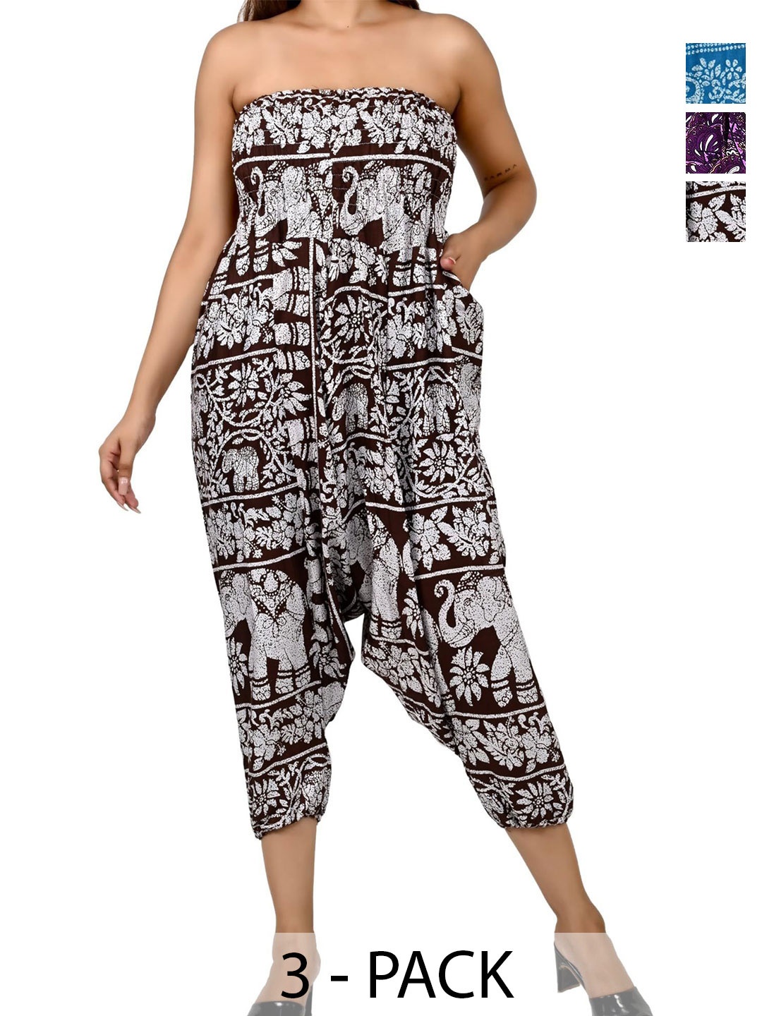 

NarNari Women Pack of 3 Printed Mid-Rise Harem Pants, Black