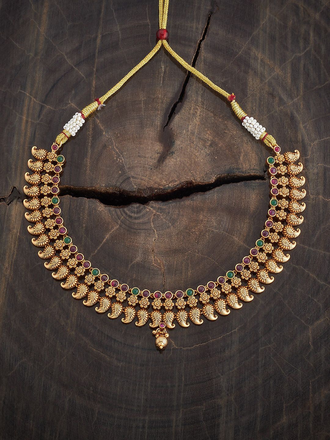 

Kushal's Fashion Jewellery Copper Ruby-Green Gold-Plated Antique Necklace