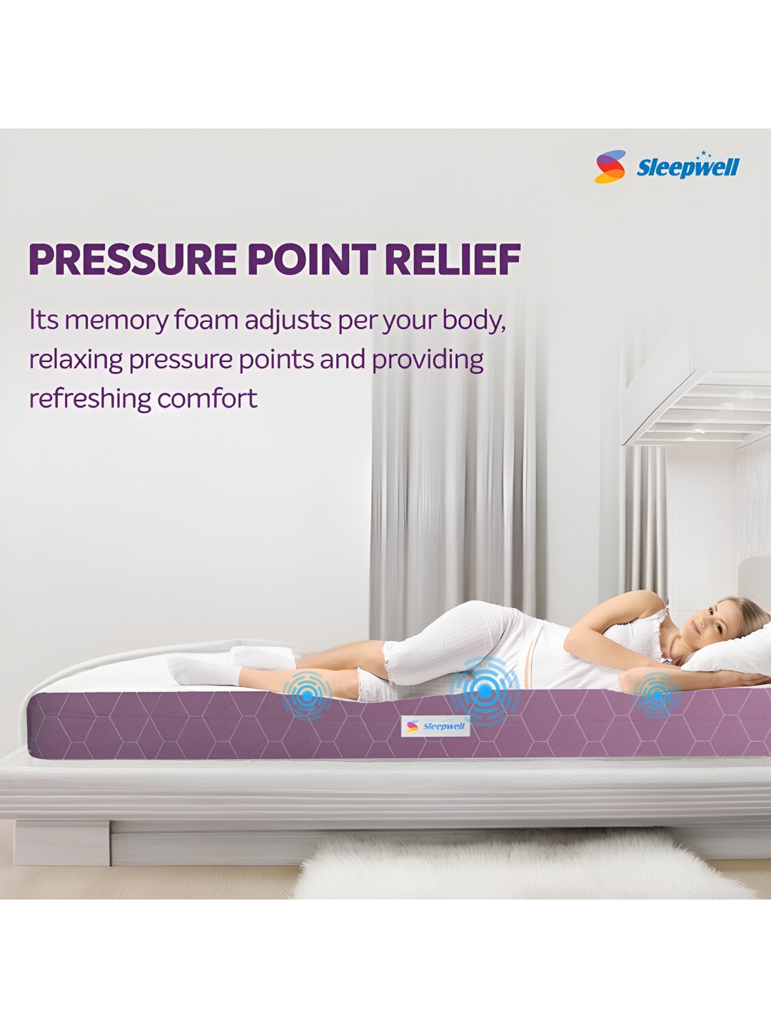 

Sleepwell Purple and White Textured Memory Foam Single Size Ortho Mattress