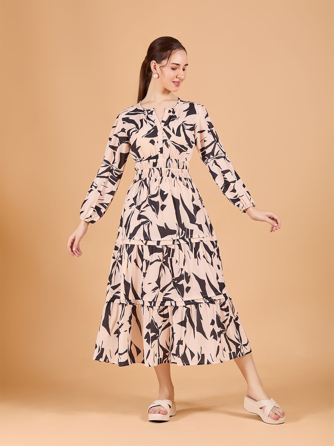 

DressBerry Print Fit & Flare Midi Dress, Peach