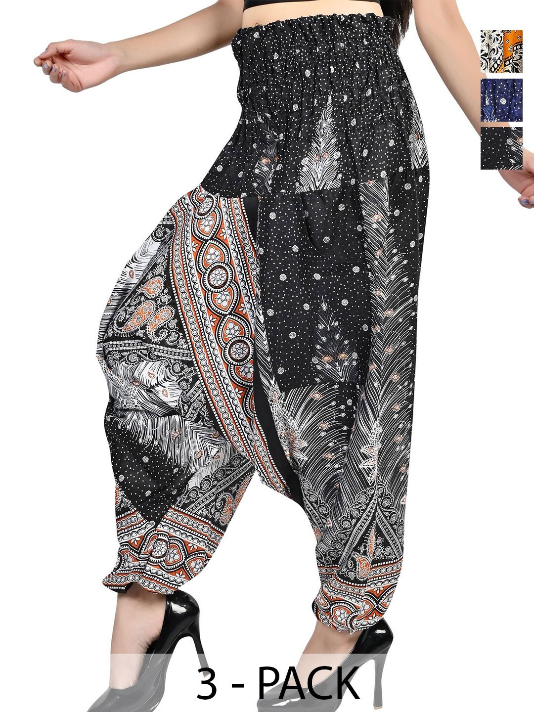 

NarNari Women Pack Of 3 Printed Harem pants, Black