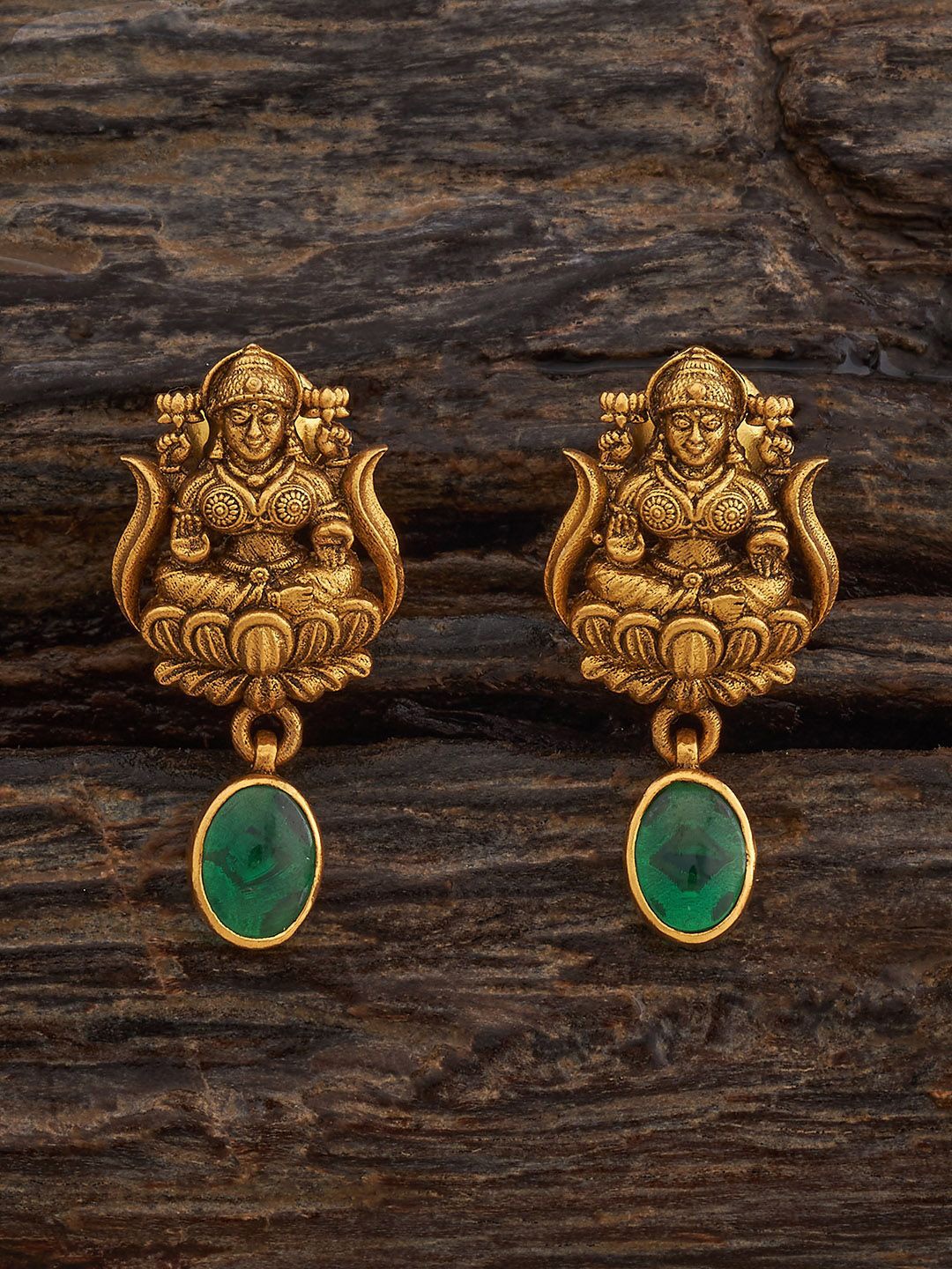 

Kushal's Fashion Jewellery 92.5 Sterling Silver Green Oxidised Gold Plated Studs Earrings