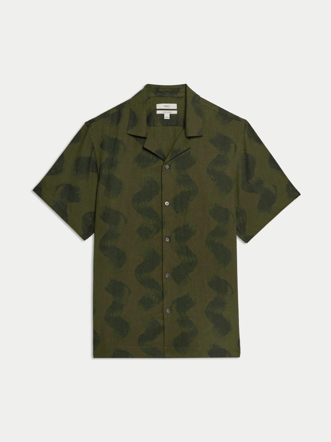 

Marks & Spencer Men Cuban Collar Abstract Printed Linen Casual Shirt, Olive