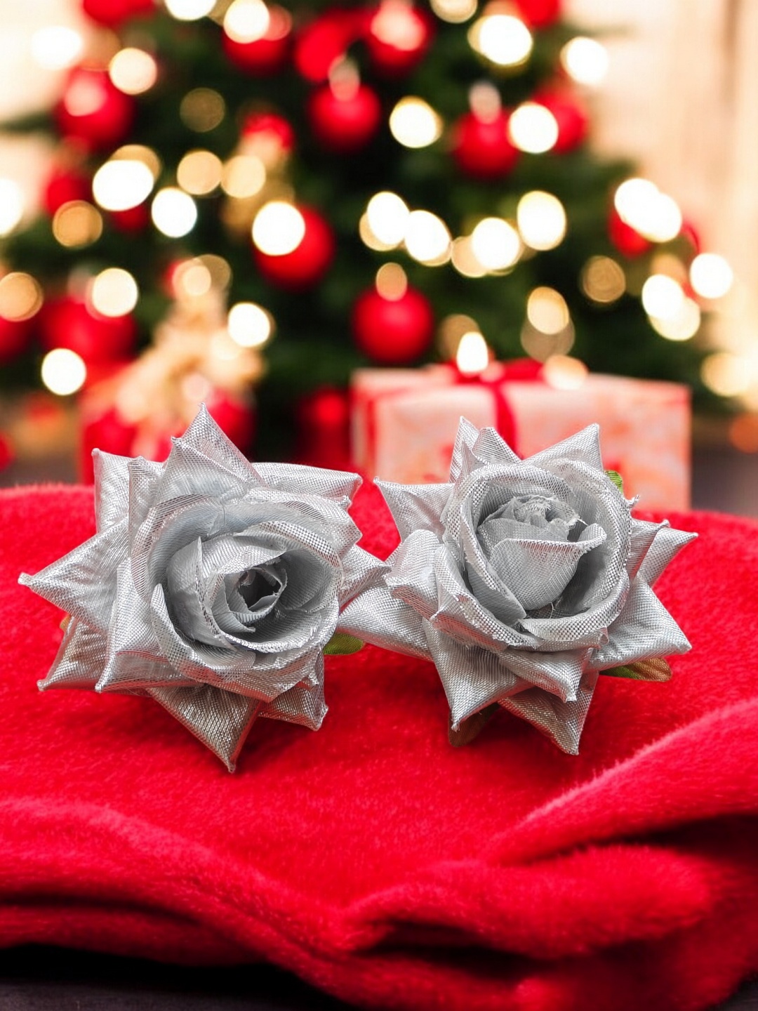 

CHANDERKASH 2-Pcs Rose Flower Alligator Hair Clips, Silver