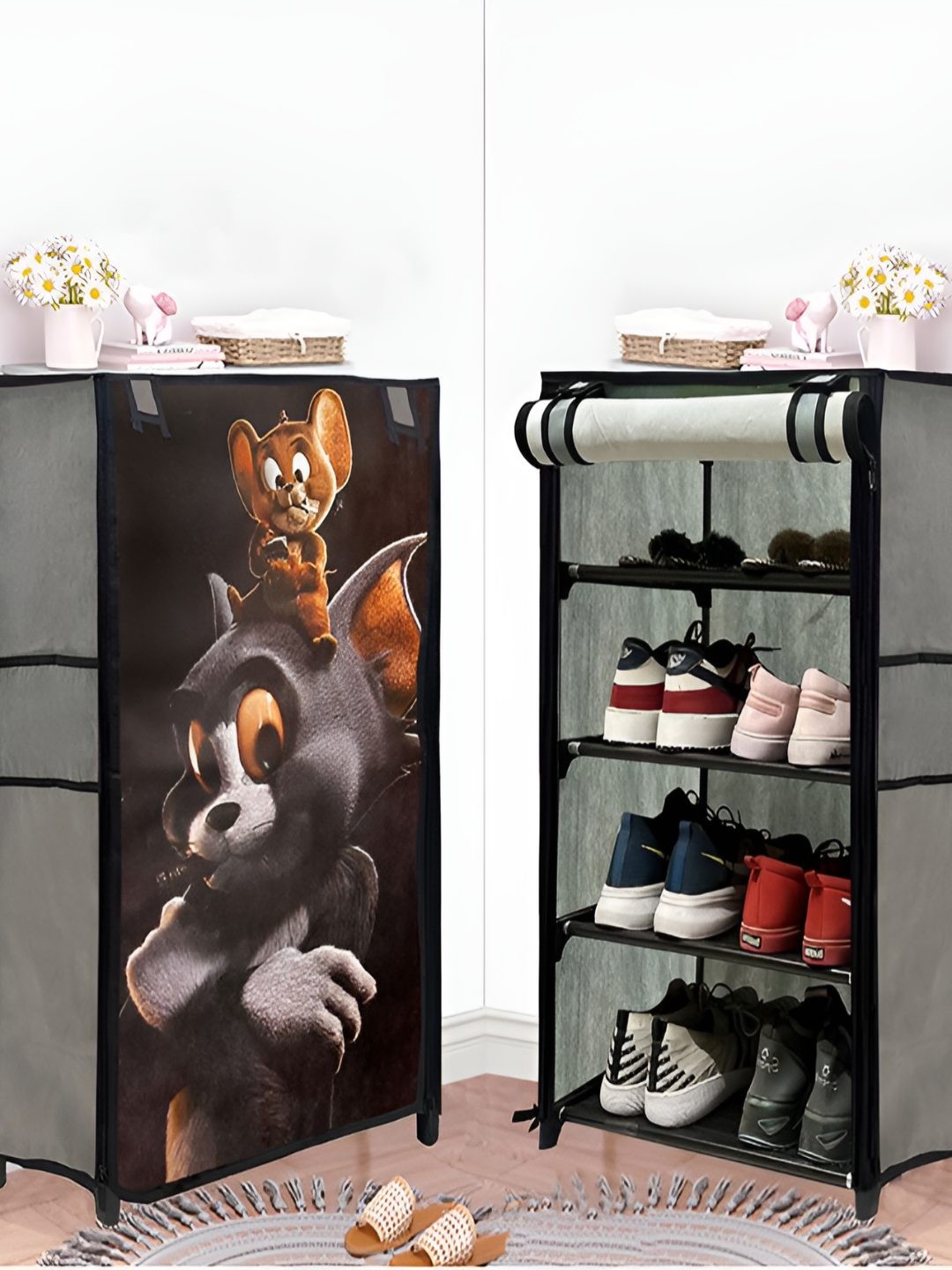 

Urban Choice Black & Grey Printed 4-Tier Shoe Racks