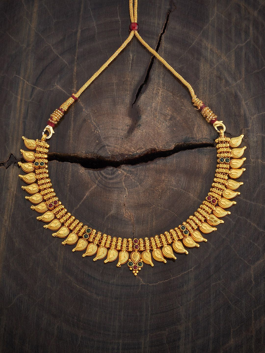 

Kushal's Fashion Jewellery 92.5 Sterling Silver Ruby-Green Gold-Plated Temple Necklace