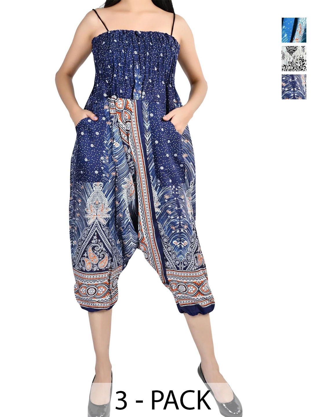 

NarNari Pack Of 3 Printed Mid-Rise Harem Pants, Blue