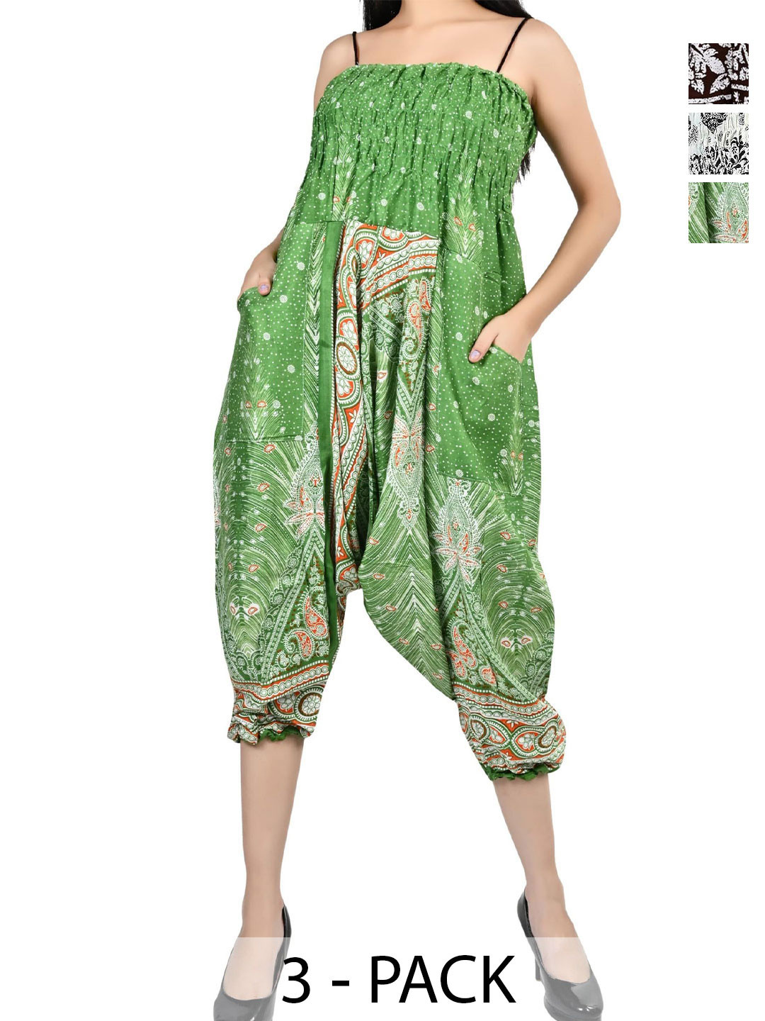 

NarNari Women Pack Of 3 Printed High-Rise Harem Pants, Green