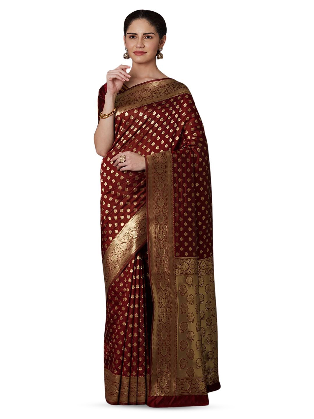 

shree enterprises Woven Design Zari Silk Blend Banarasi Saree, Maroon