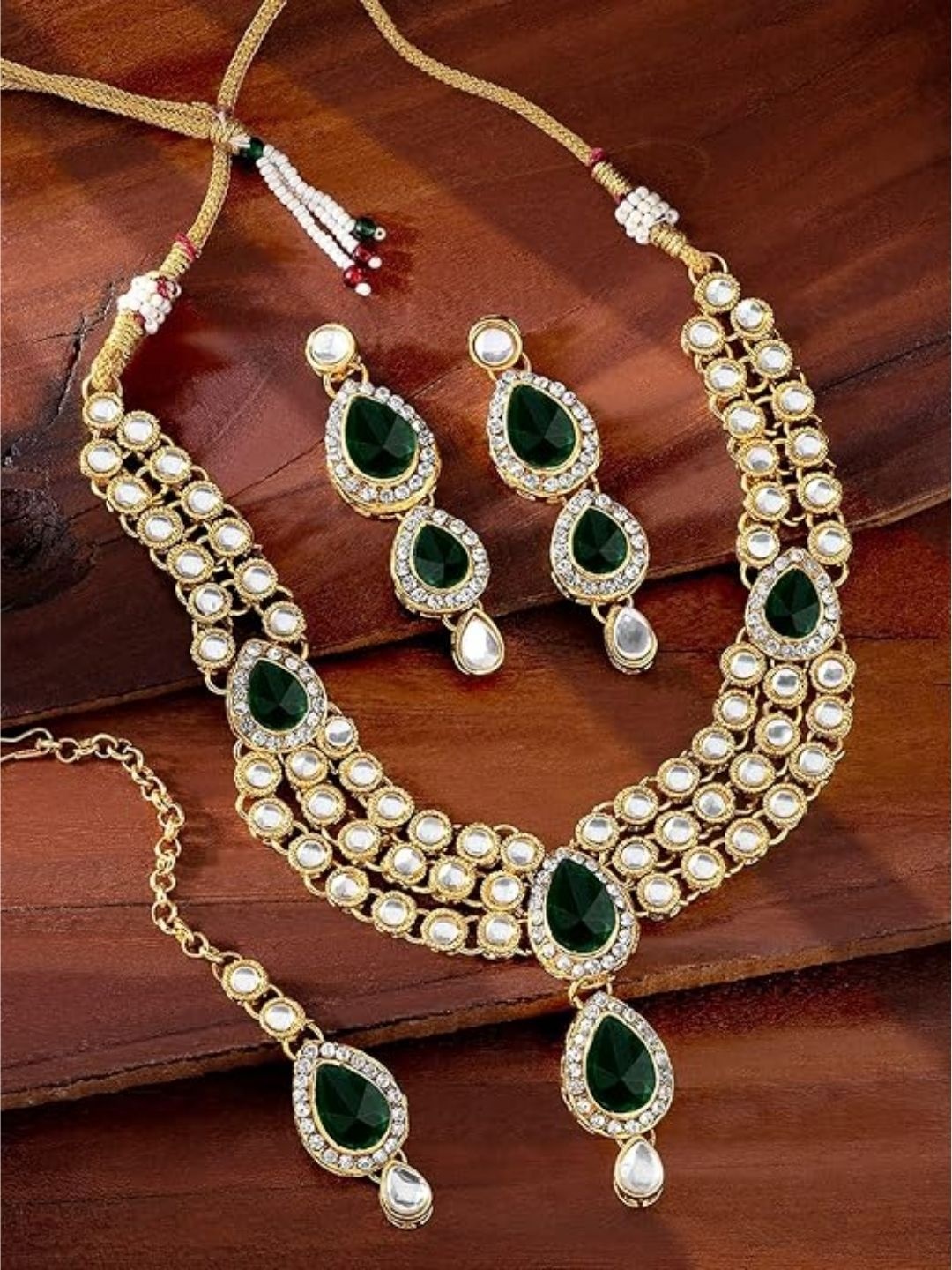 

I Jewels Gold Plated Kundan Stone Studded & Beaded Jewellery Set