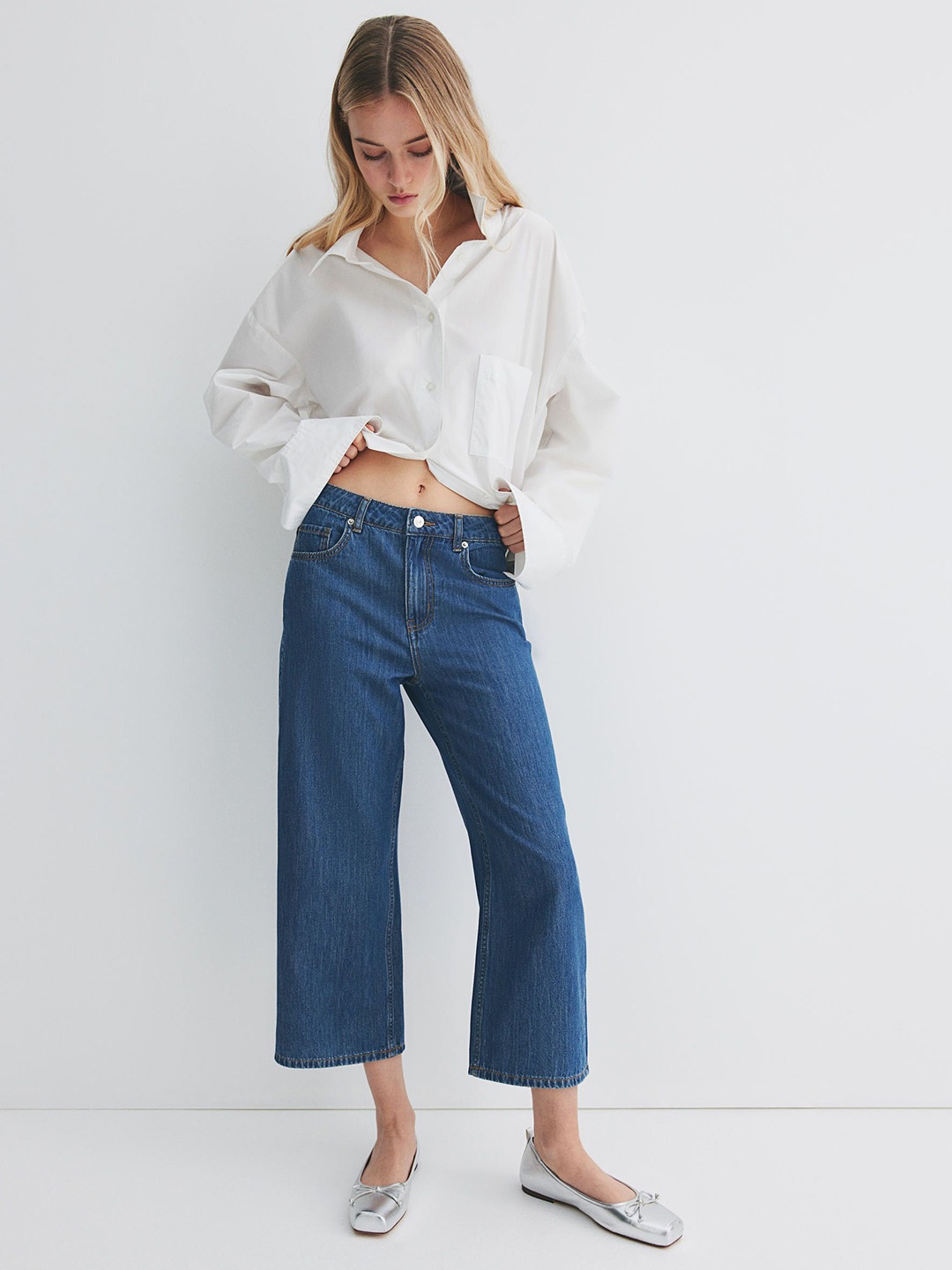 

H&M Wide High Cropped Jeans, Blue