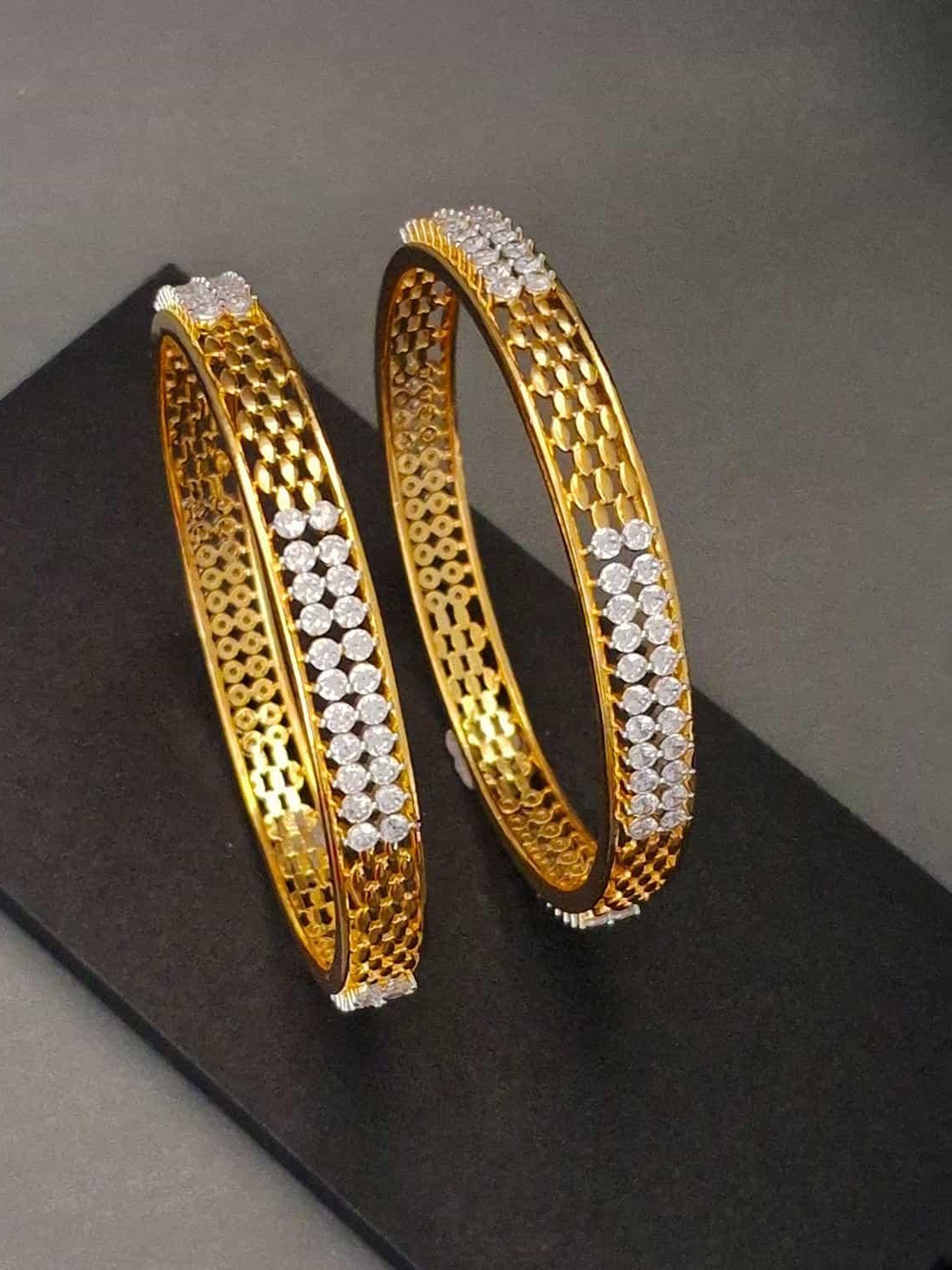 

Zevarly Set of 2 Gold Plated American Diamond Stone-Studded Bangles