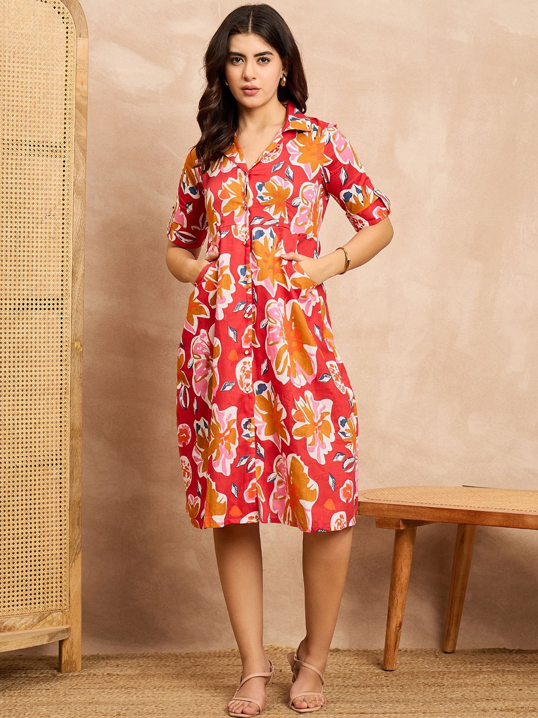 

all about you Floral Print A-Line Dress, Red