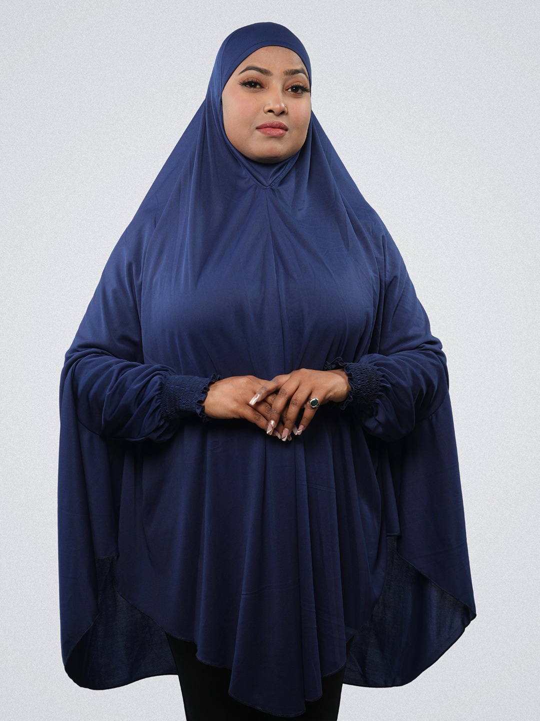 

URBAN KANYA Round Neck Solid Khimar With Adjustable Mouth Piece Hijab, Blue