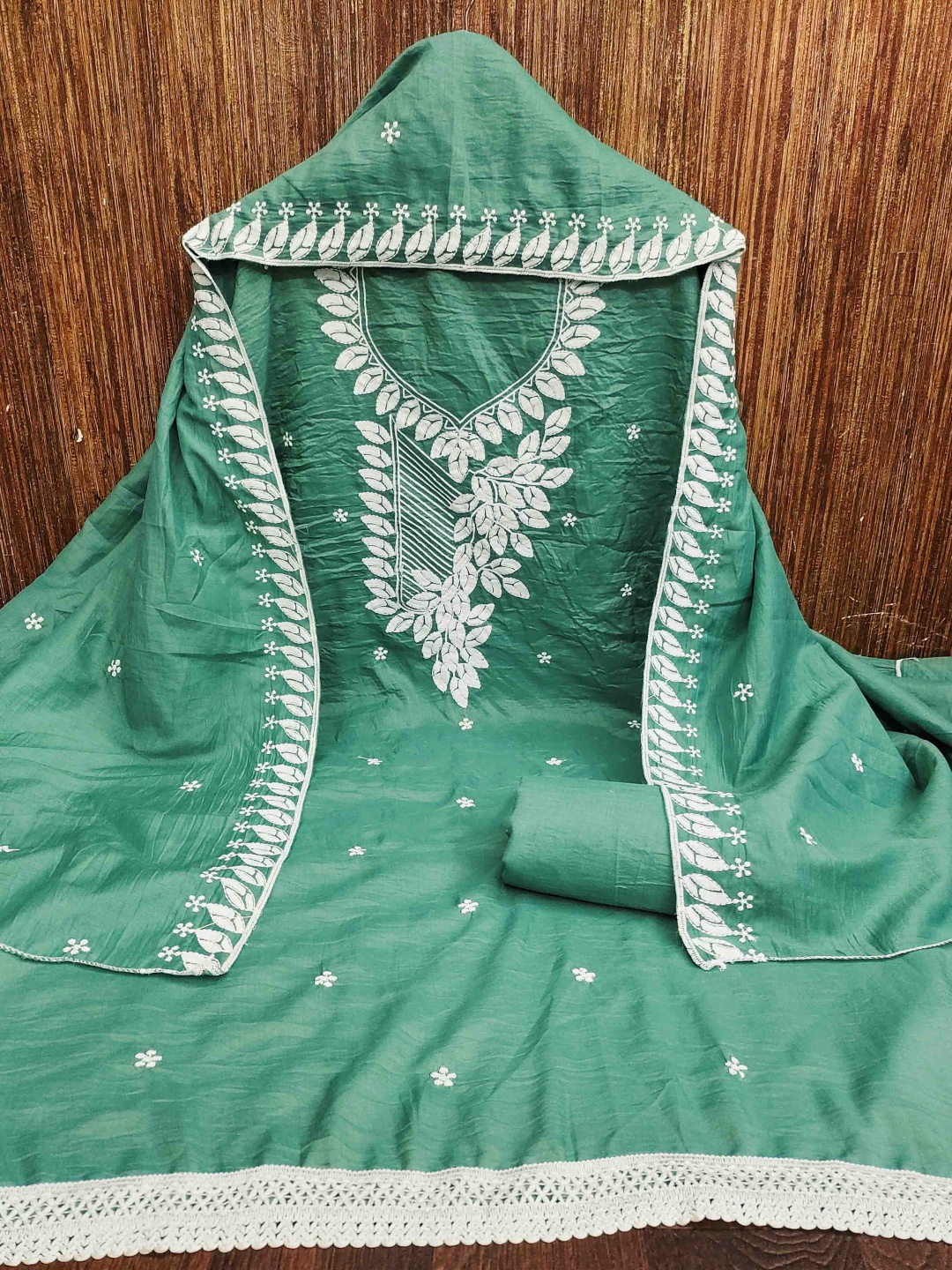 

KALINI Embroidered Unstitched Dress Material, Green
