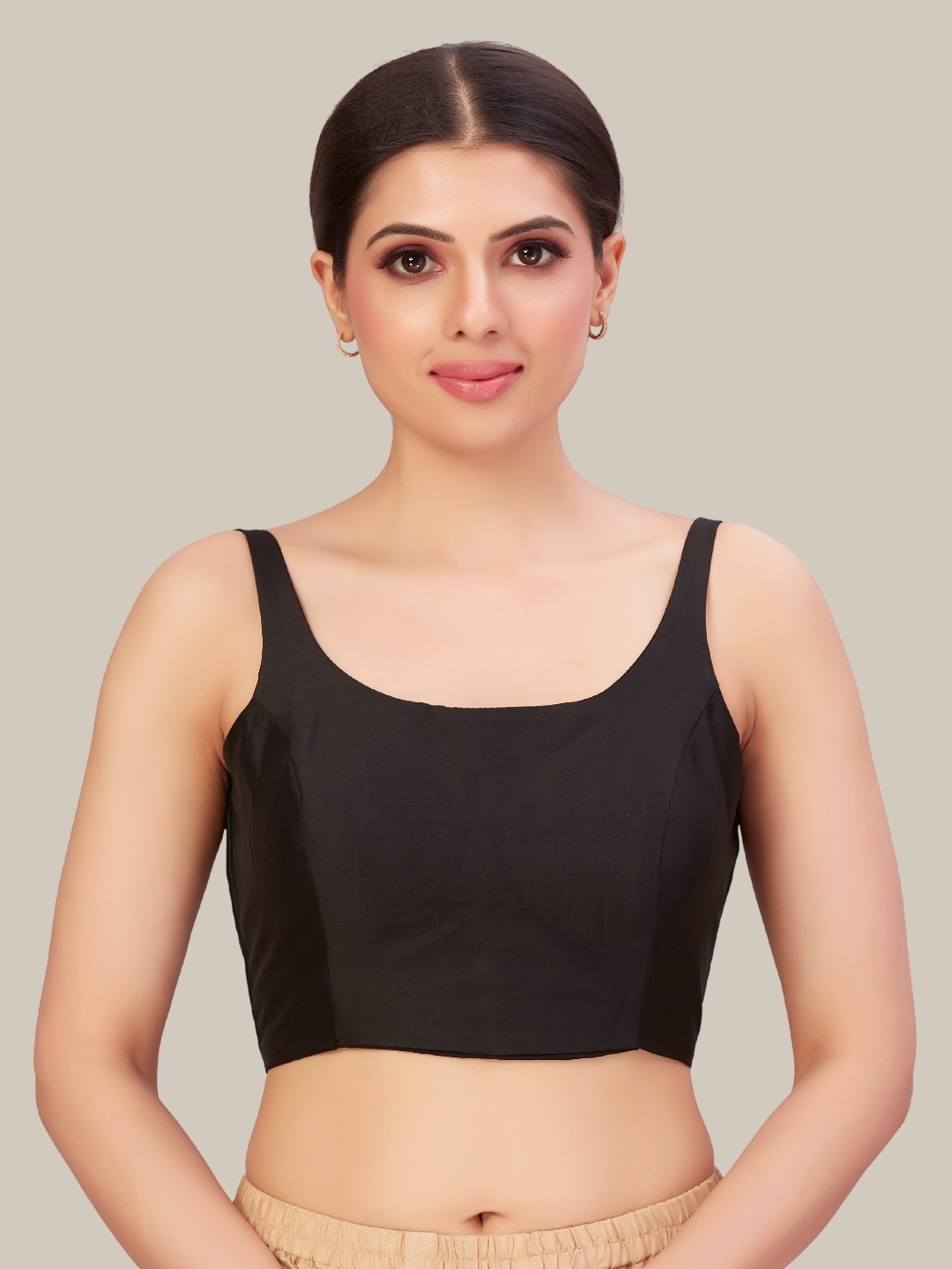 

Studio Shringaar Round Neck Readymade Saree Blouse, Black