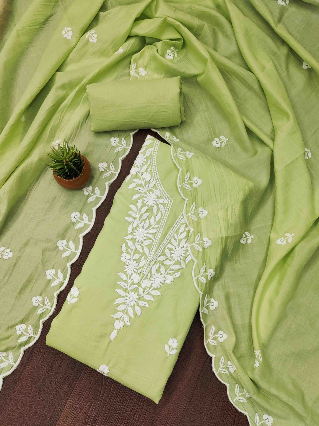 

KALINI Cotton Embroidered Dress Material, Green