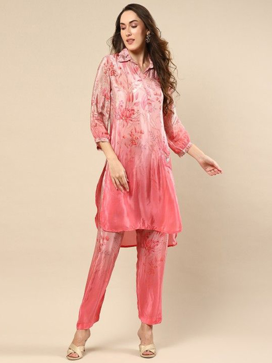 

Moda Rapido Women Floral Regular Pure Cotton Kurta with Trousers, Pink