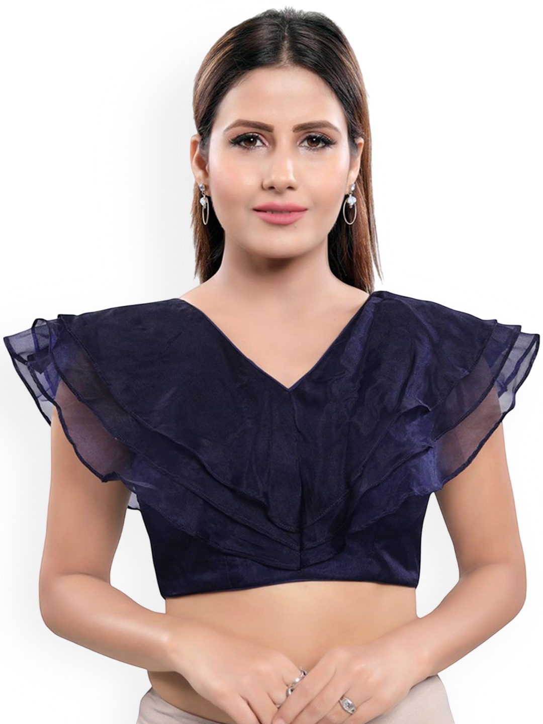 

Mmore Women V-Neck Readymade Saree Blouse, Navy blue