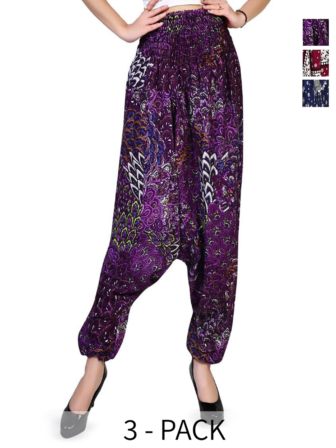 

NarNari Pack Of 3 Women Printed Mid-Rise Harem Pants, Maroon