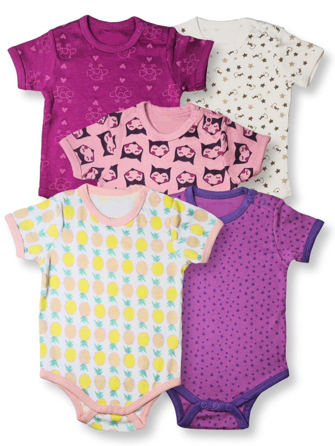 

TuddyBuddy Infants 5Pcs Printed Cotton Bodysuit, Beige