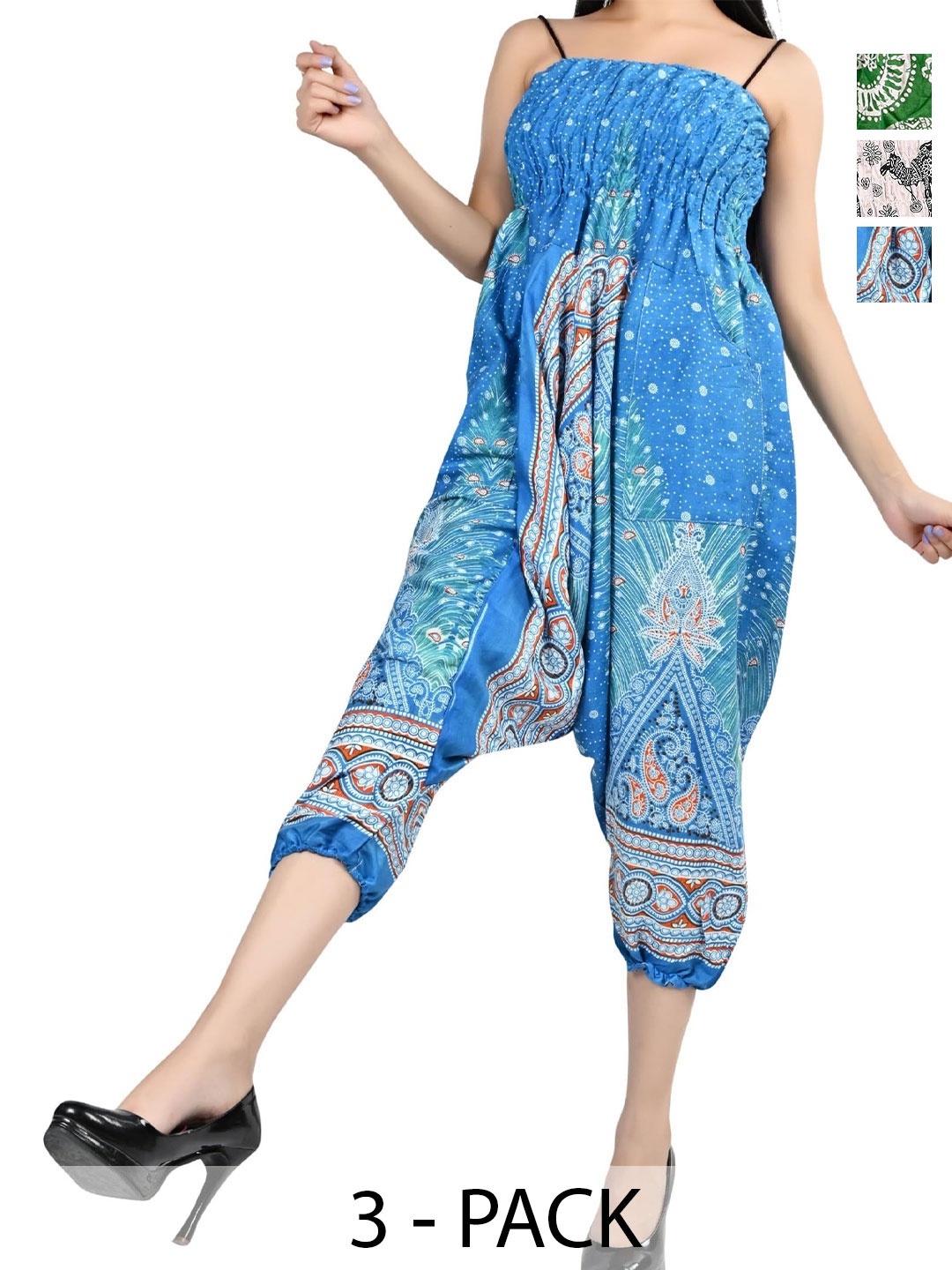 

NarNari Women Pack Of 3 Printed Harem Pants, Blue