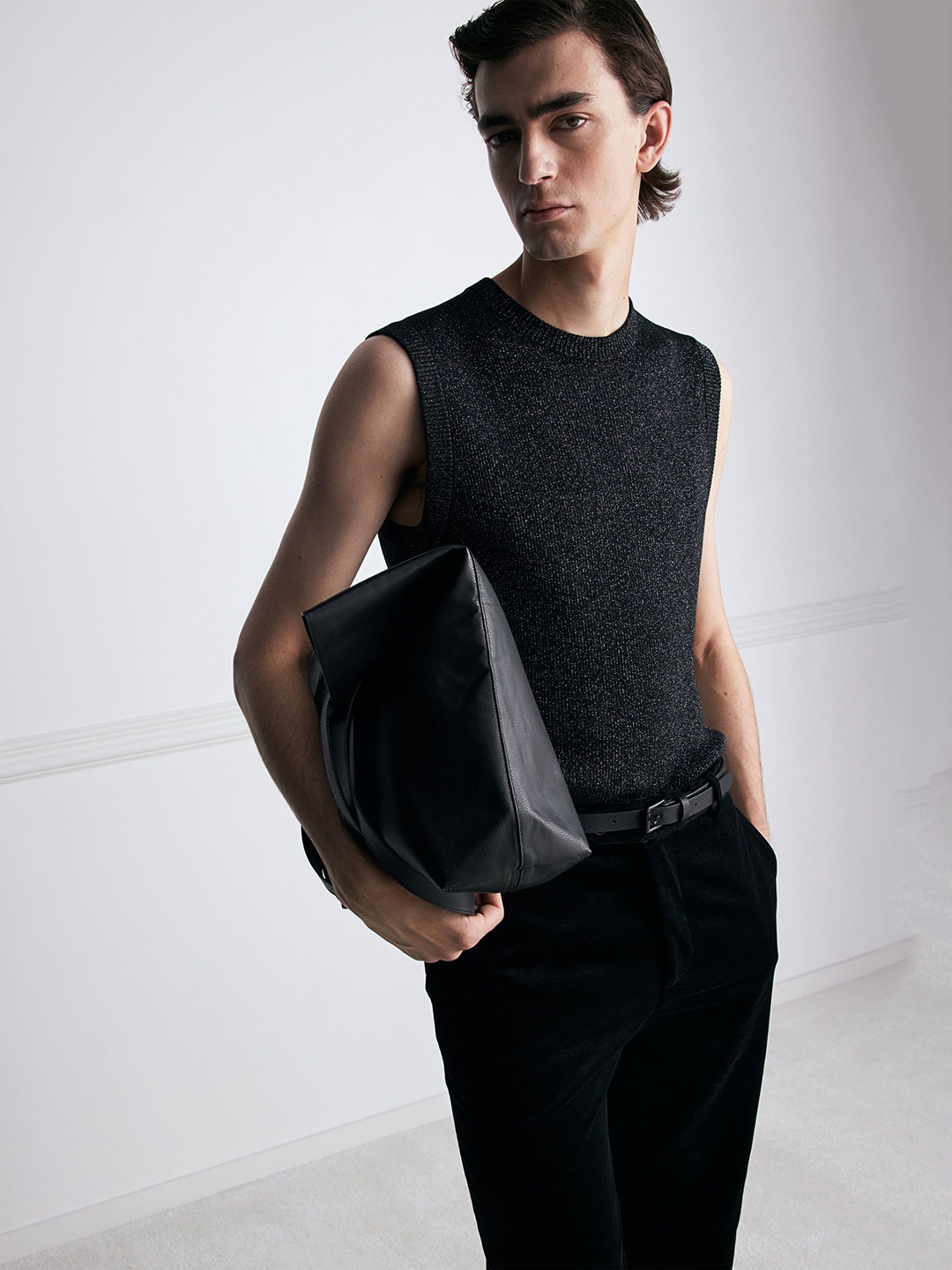 

H&M Regular Fit Velvet Trousers, Black