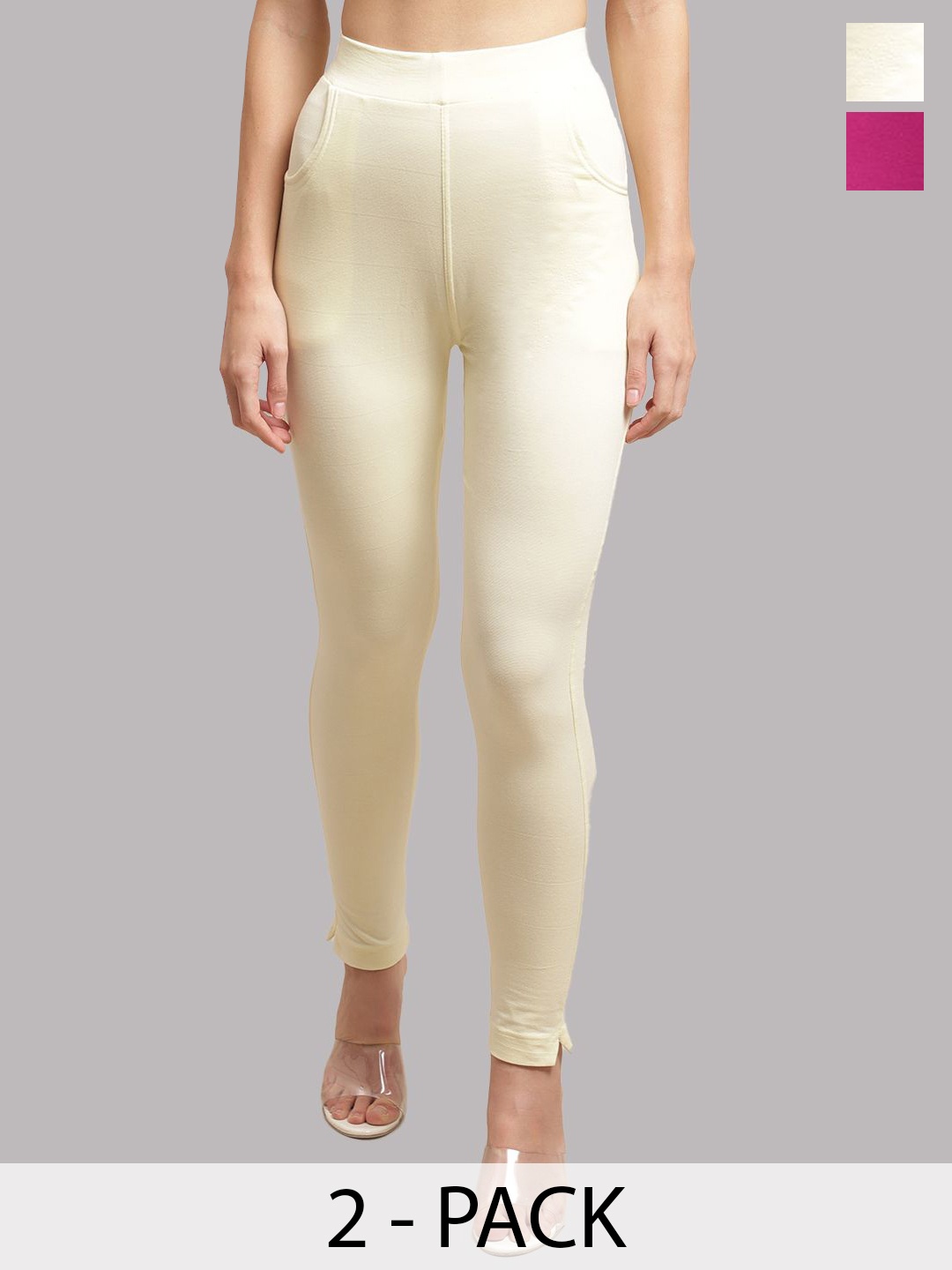 

Valles365 by S.C. Women Plus Size Pack Of 2 Cotton Ankle-Length Leggings, Pink
