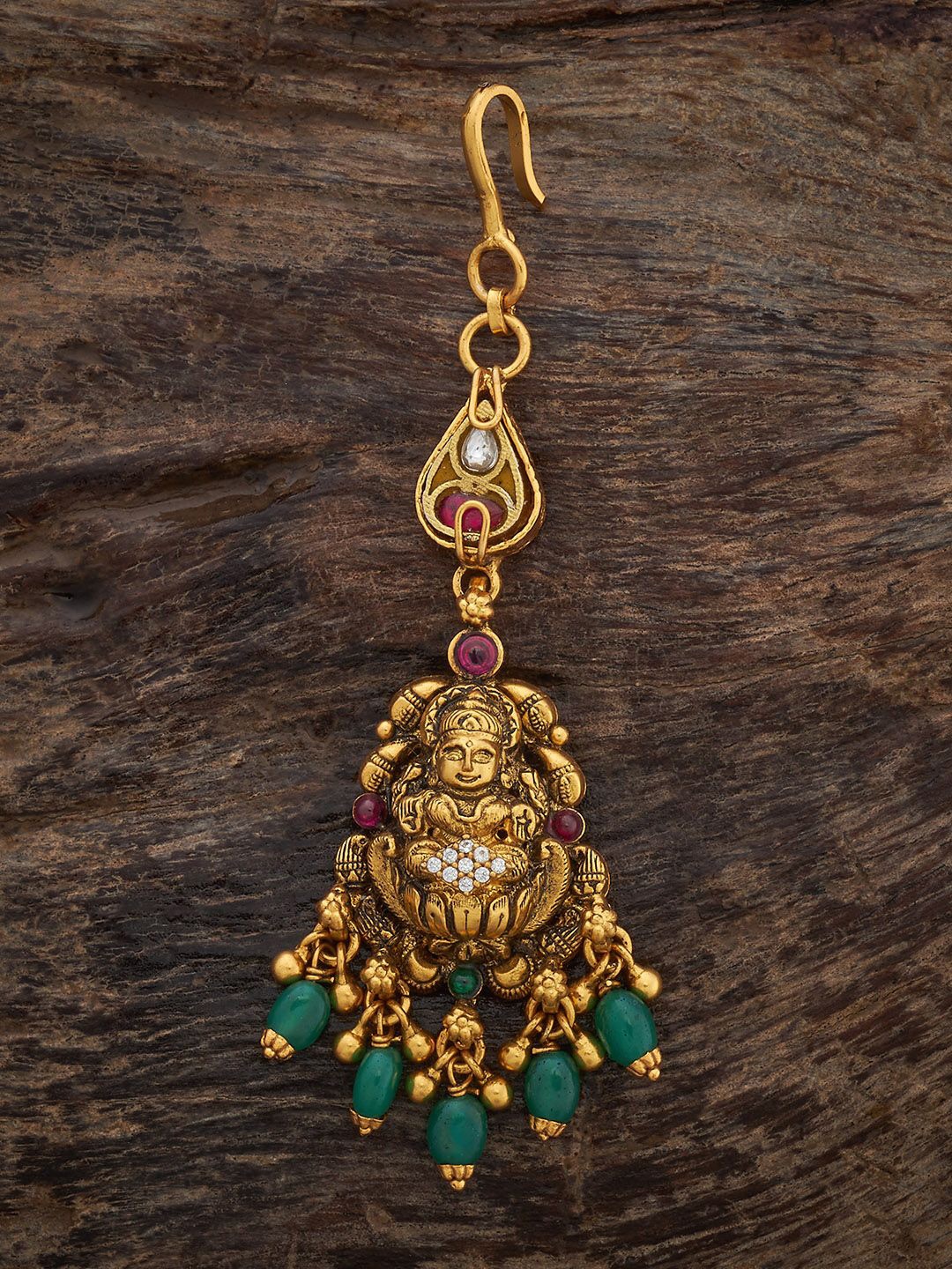 

Kushal's Fashion Jewellery 92.5 Sterling Silver Ruby-Green Gold-Plated Maang Tikka