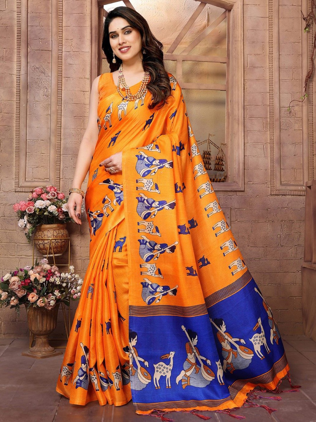 

KALINI Ethnic Motifs Printed Saree, Orange