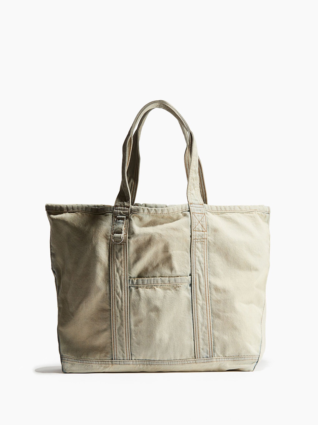 

H&M Washed-look Denim Shopper, Beige