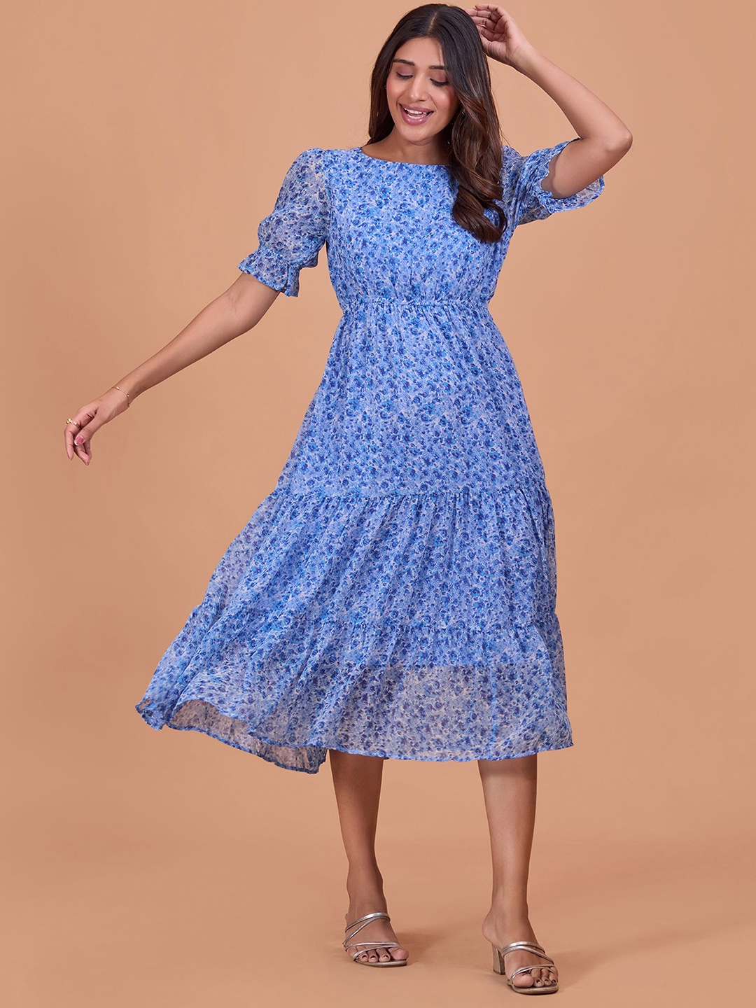 

DressBerry Floral Print Chiffon Fit & Flare Maxi Dress, Blue