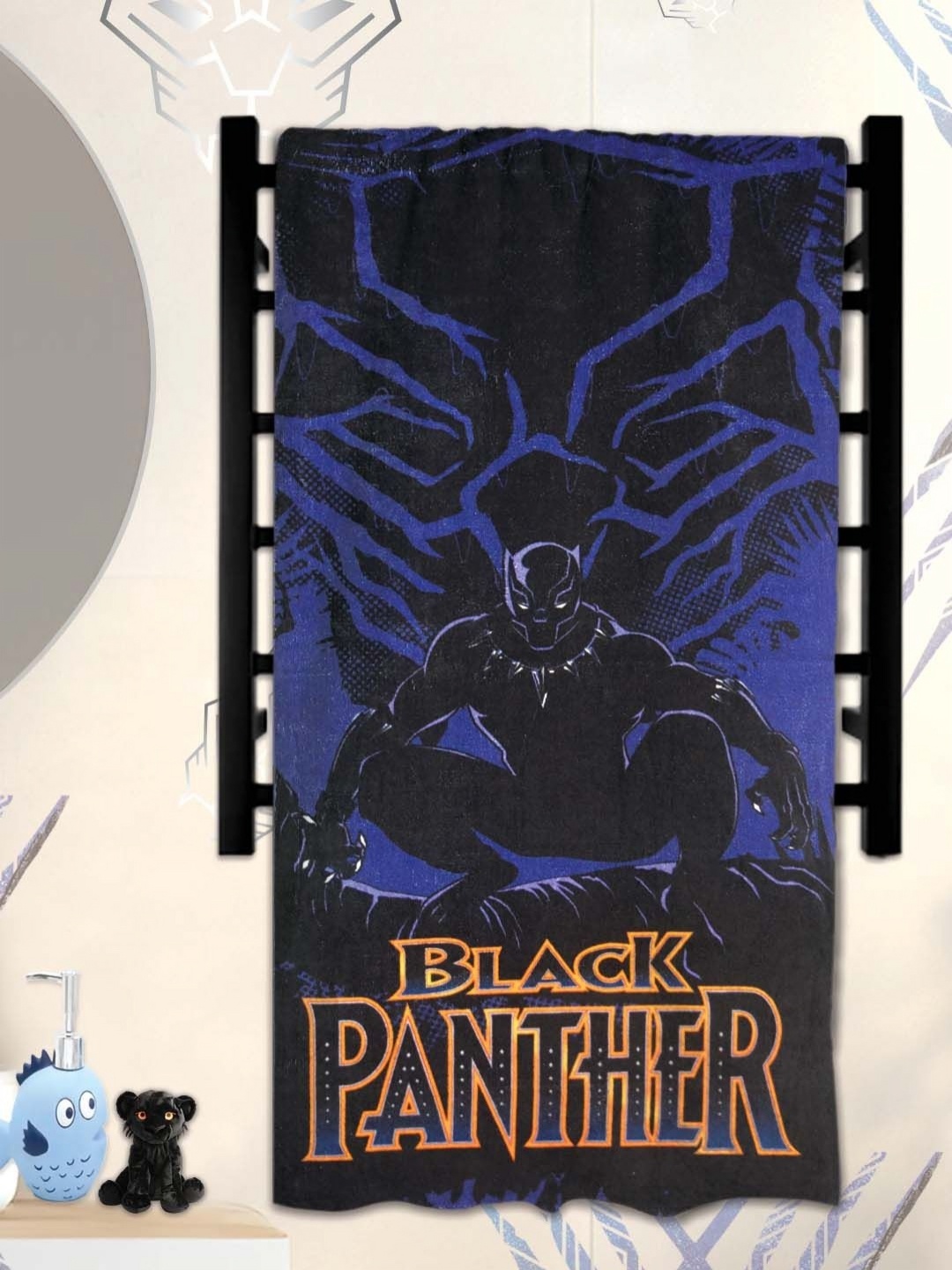 

Athom Living Blue & Black Black Panther Printed Cotton 350 GSM Bath Towel
