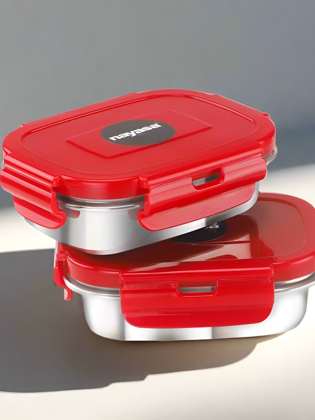 

Nayasa Nic-Nac Set Of 2 Red Stainless Steel Containers 165 ML