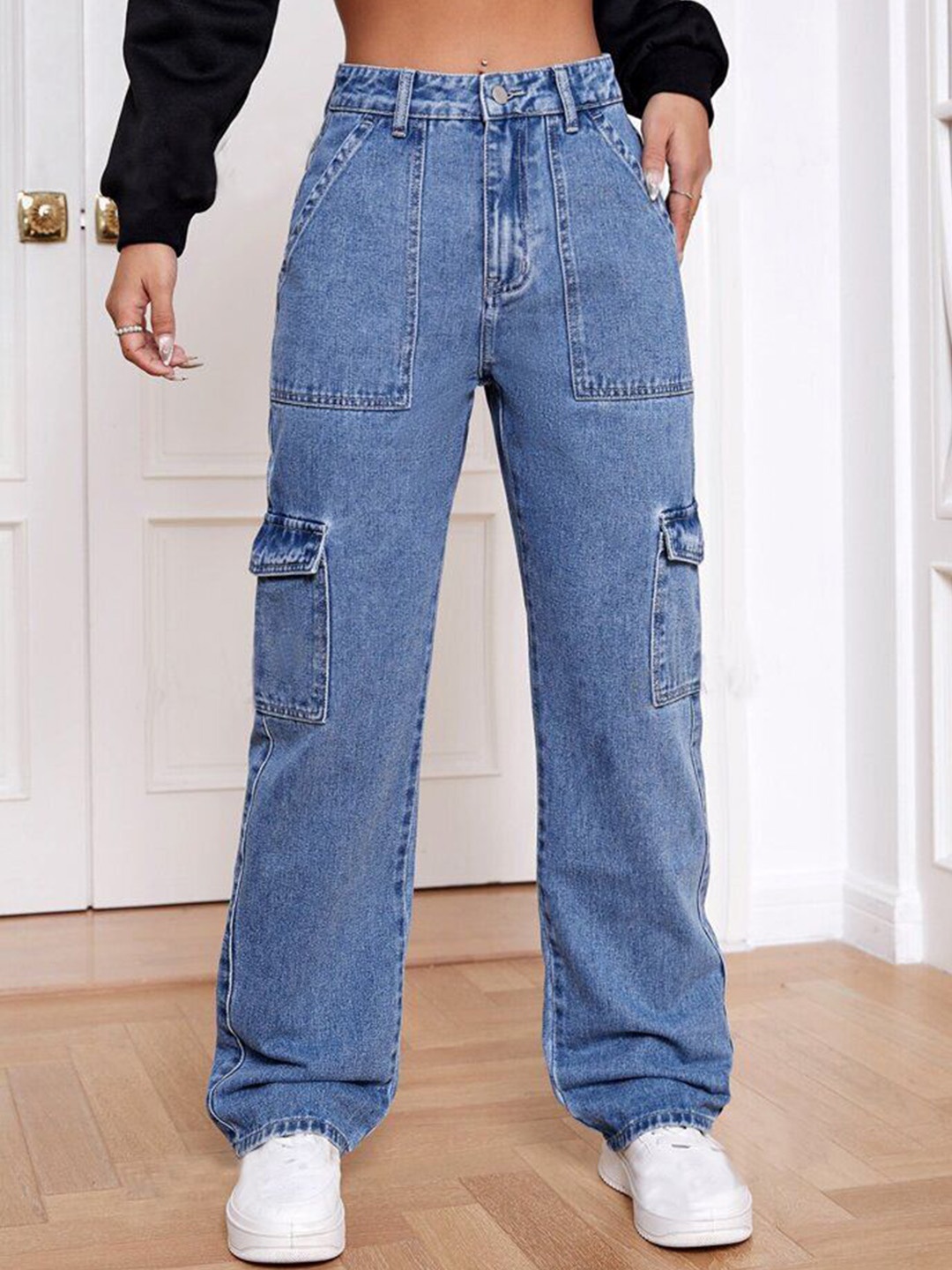 

KASHIAN Women Jean Boyfriend Fit High-Rise Stretchable Jeans, Blue