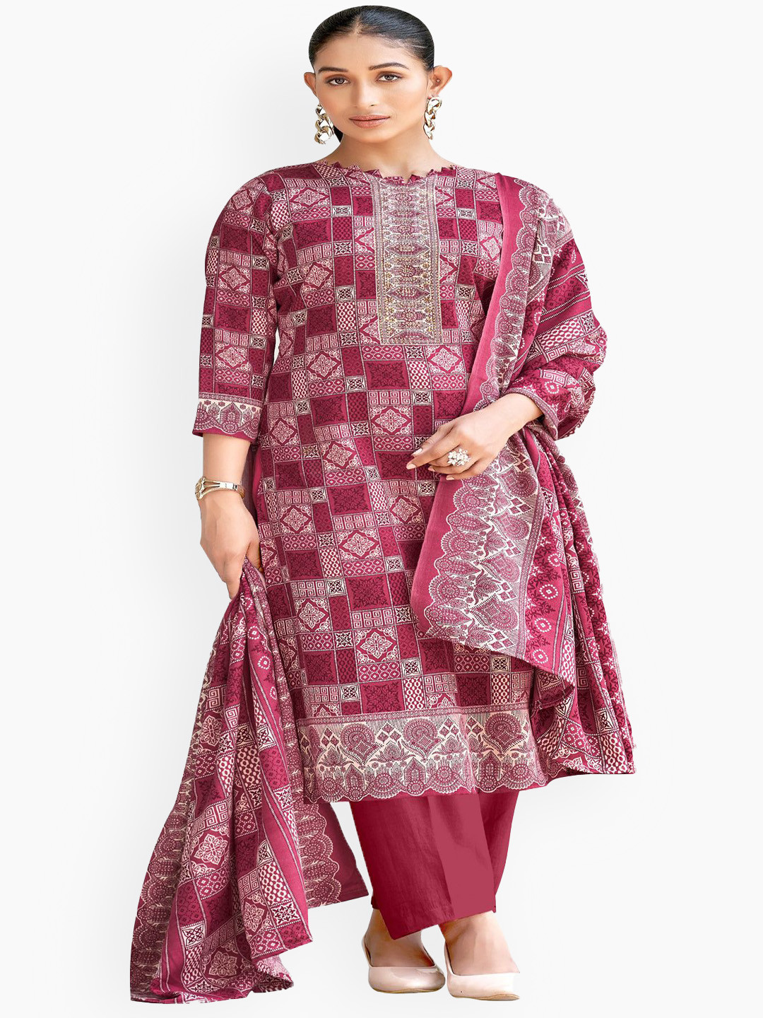 

DRAVINAM Trends Geometric Printed Unstitched Dress Material, Pink