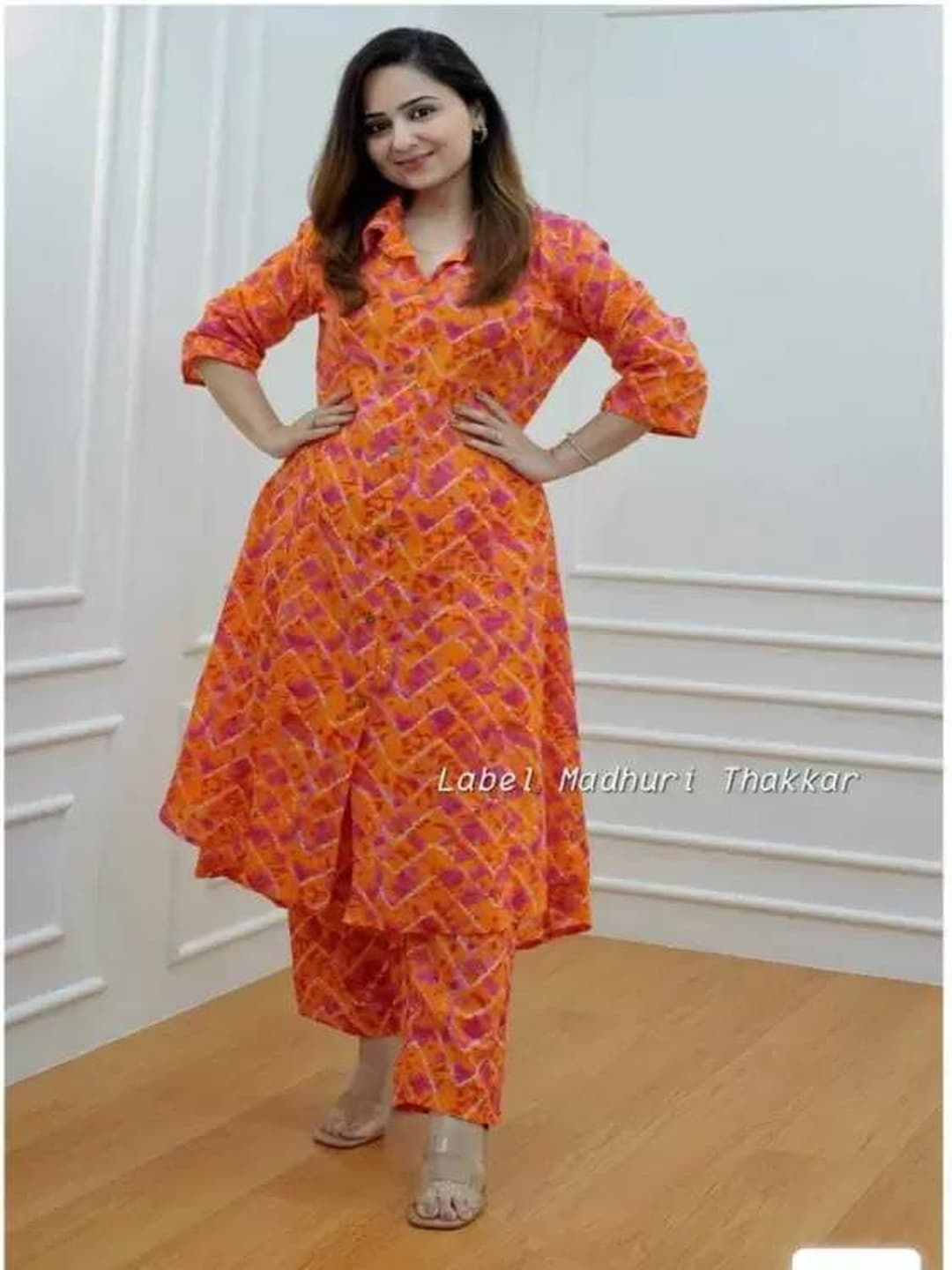 

The loom craft Women Printed Regular Kurta with Palazzos, Orange