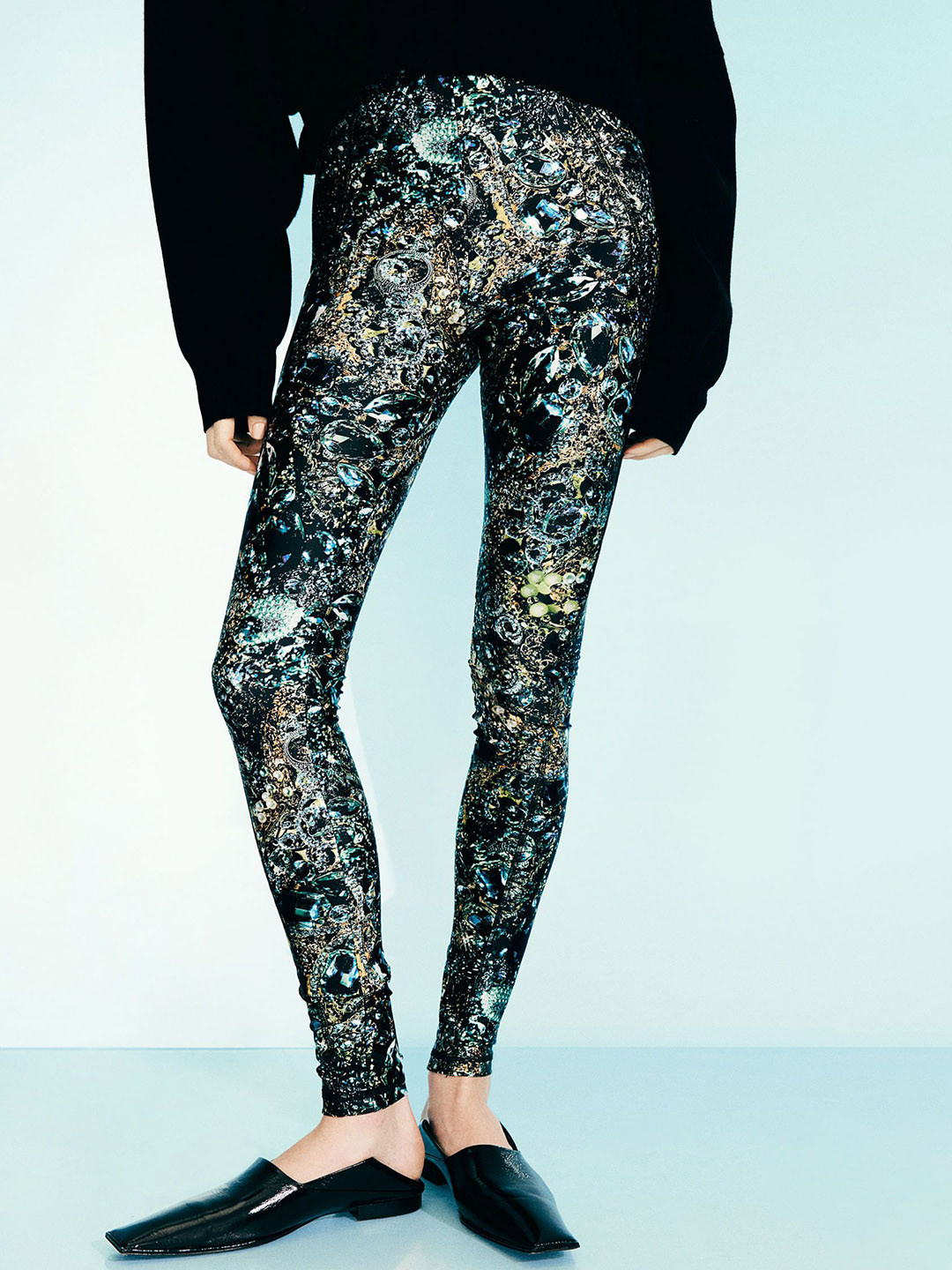 

H&M Flatlock-Seam Leggings, Black