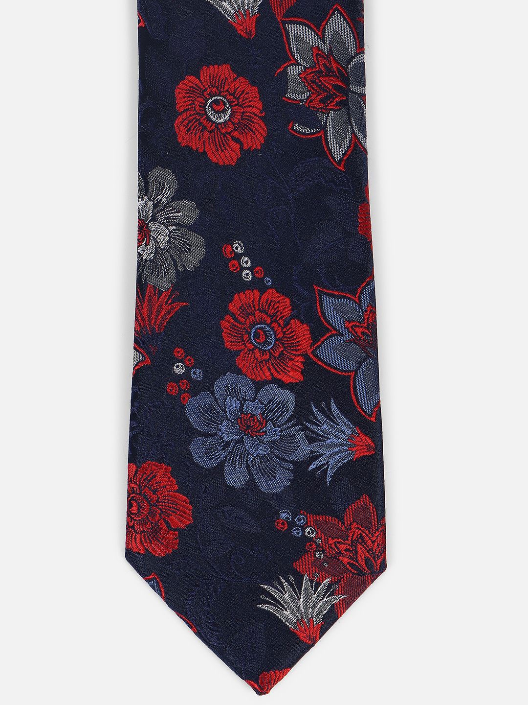 

Louis Philippe Men Printed Silk Broad Tie, Navy blue