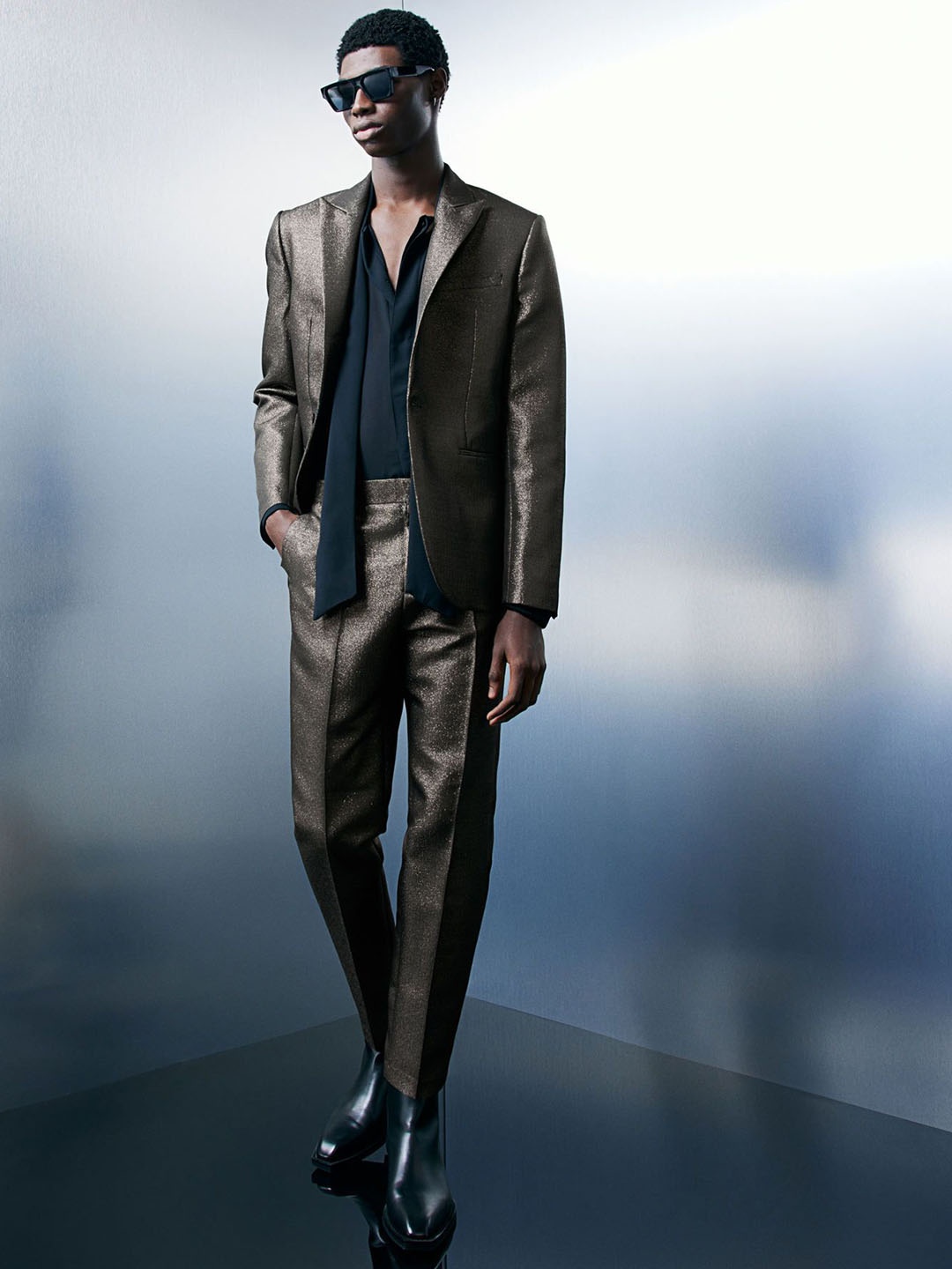 

H&M Slim Fit Shimmering Suit Trousers, Black