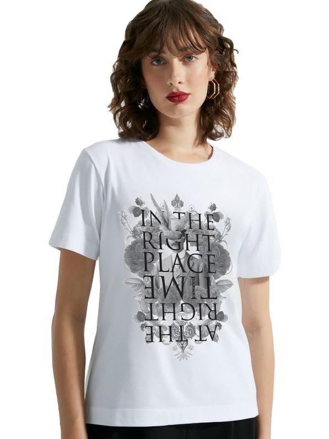 

VLAM Women Floral Printed T-shirt, White