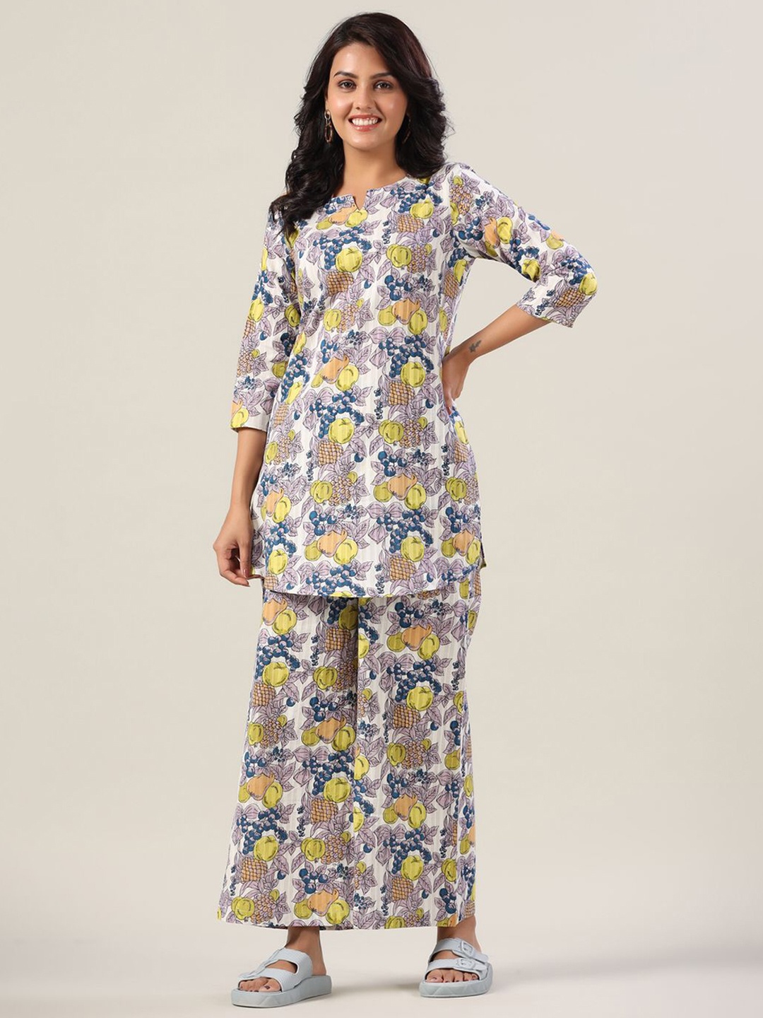 

JISORA Printed Top & Trousers Night suit, Blue