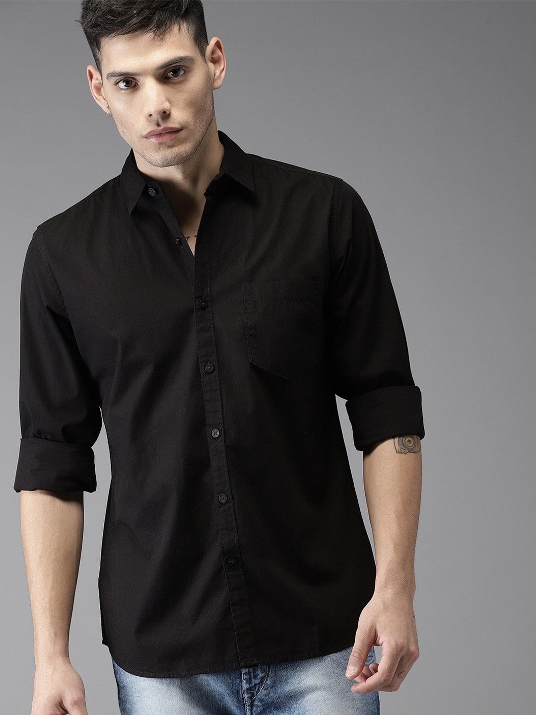 

WHY SO FAB Men Semi Sheer Casual Shirt, Black