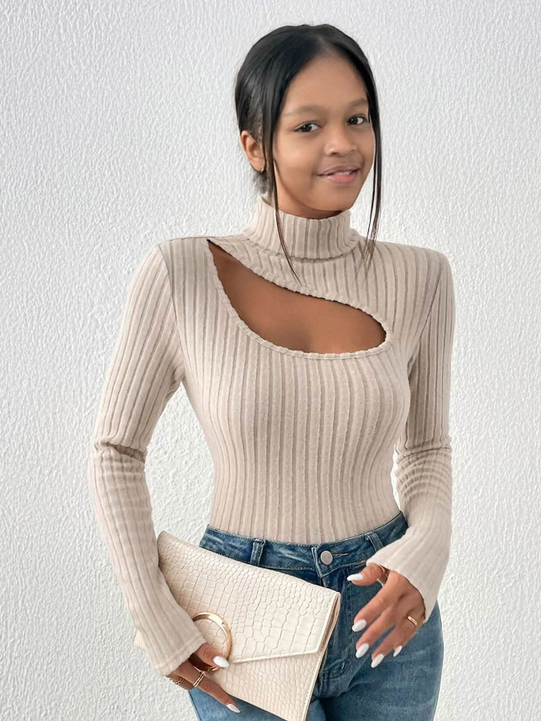 

StyleCast Women Striped Fitted Top, Beige