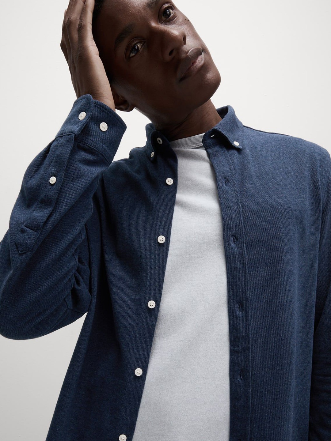 

Marks & Spencer Men Button-Down Collar Solid Cotton Casual Shirt, Navy blue