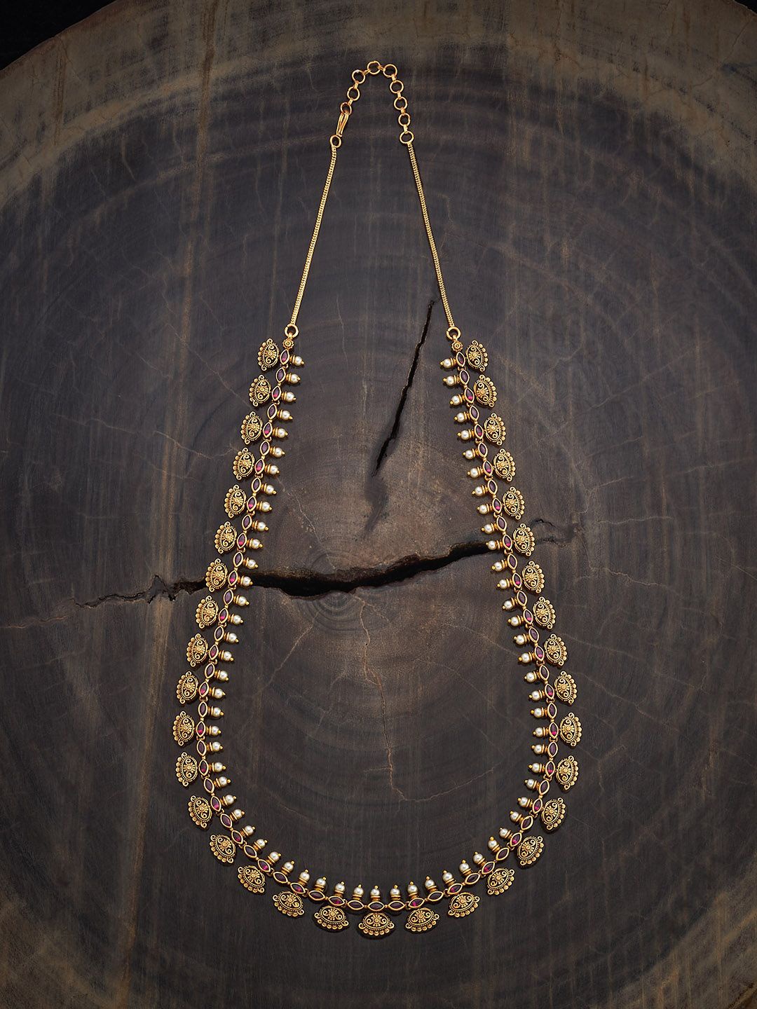 

Kushal's Fashion Jewellery Copper Ruby-Green Gold-Plated Antique Necklace