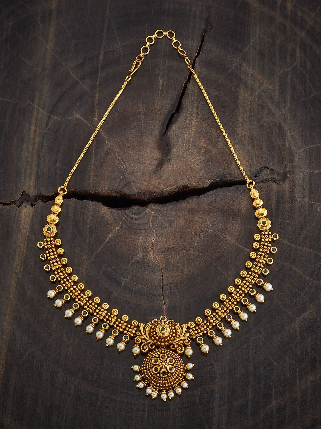 

Kushal's Fashion Jewellery Gold-Plated Stone Studded & Beaded Antique Necklace